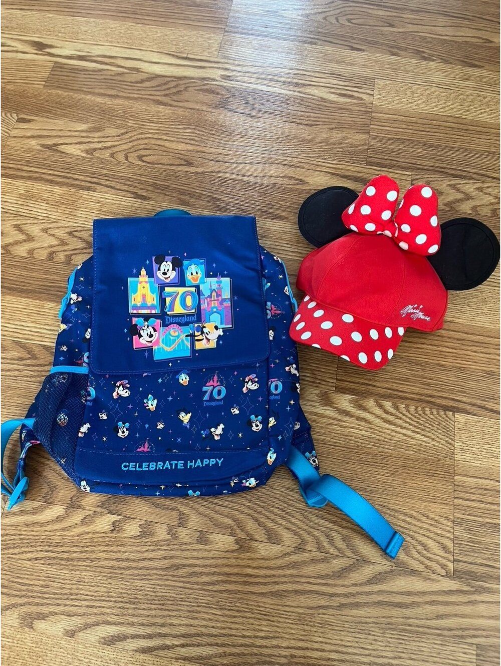 Disneyland 70th Anniversary Celebrate Happy Backpack and Minnie Mouse Hat